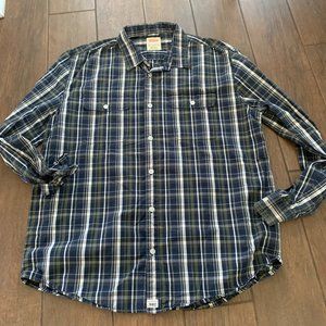 Plaid Green Blue Button Down Long Sleeved Men's Levi's Shirt sz XXL 100% Cotton
